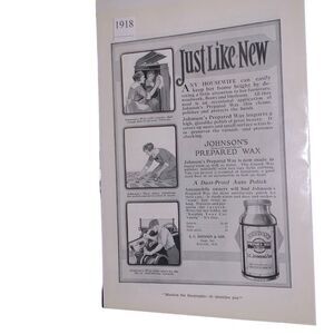 Vintage 1918 Johnson’s Prepared Wax Just Like AD Advertisement